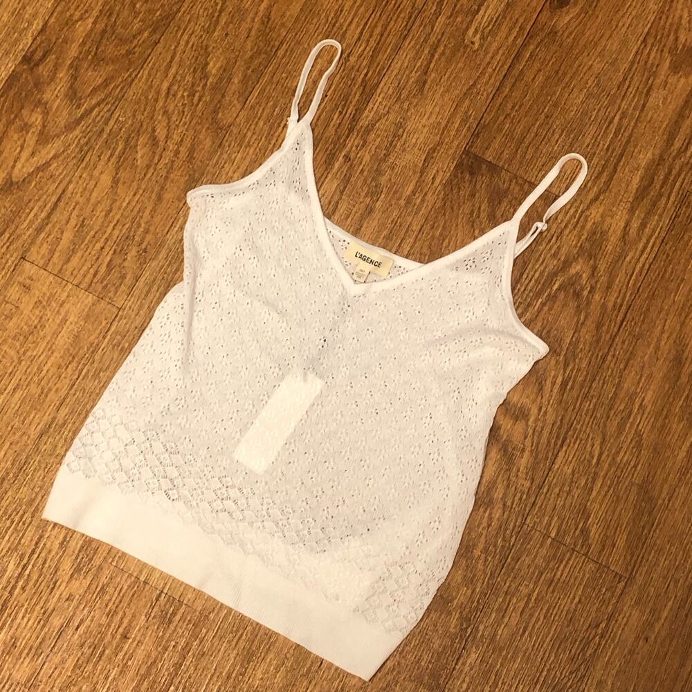 L’Agence White Diamond Open Knit Ribbed Spaghetti Strap Tank Top Size XS